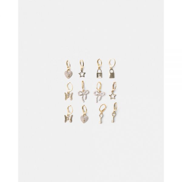Bershka 버쉬카 6개 세트 라인스톤 귀걸이 - 골드